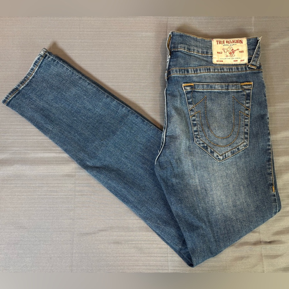 True Religion Rocco Relaxed Skinny Jeans Mens 34 Blue Stretch Designer Denim